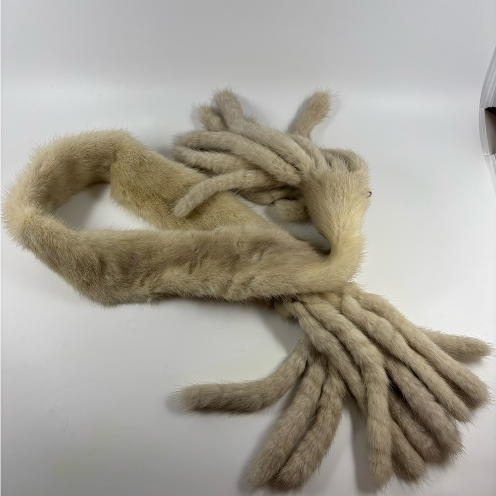 Plush Beige Fur Scarf with Tassel Ends